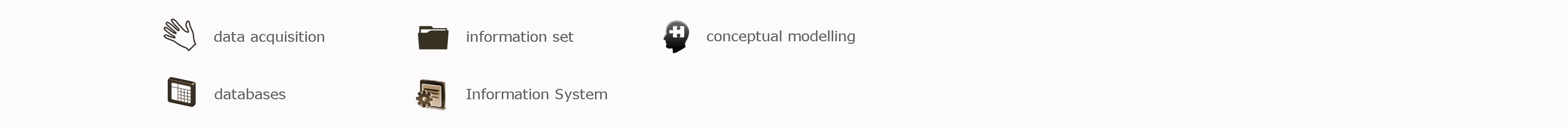 legend: data acquisition, databases, collections, information systems, conceptual modelling