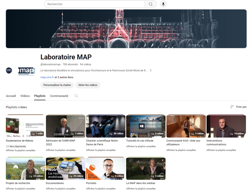 Chaîne Youtube du MAP UPR CNRS 2002 et l'ensemble des playlists