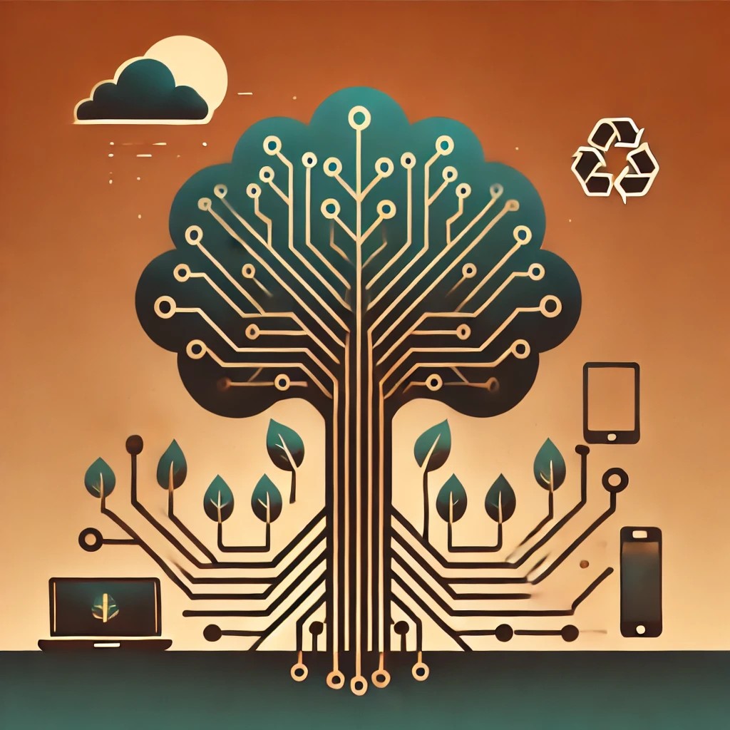 Arbre ressemblant à un circuit électronique pour illustrer la préoccupation de l'environnement dans l'usage des outils numériques.