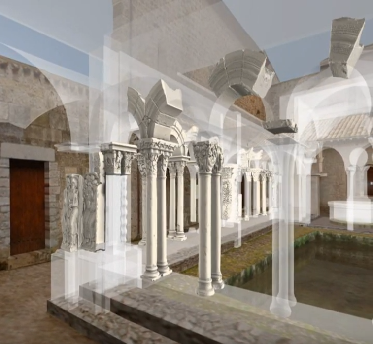 Hypothèse de restitution du cloître de Saint-Guilhem-le-Désert au XIIe siècle